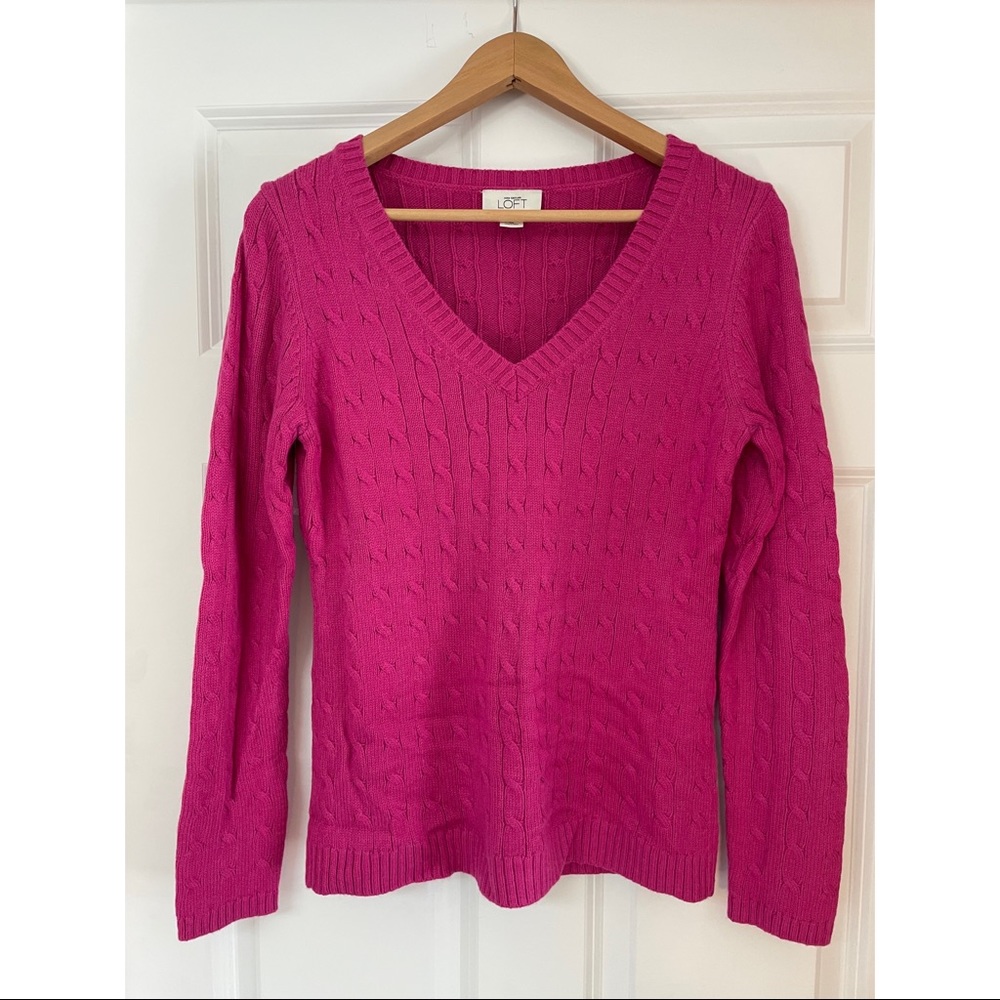 Ann Taylor Loft Cable Knit V-Neck Sweater